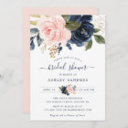 Floral Blush Navy Elegant Bridal Shower Invitation