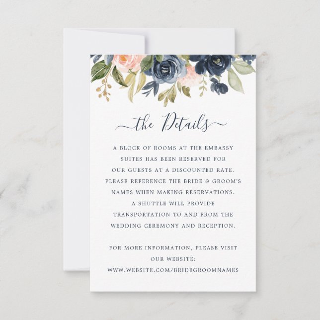 Floral Blush & Navy Elegant Details Insert Card (Front)