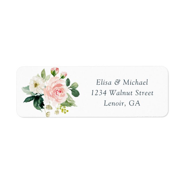 Floral Blush Navy Elegant Wedding Address Label (Front)