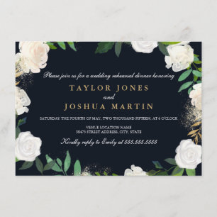 Floral Blush Navy Gold Rehearsal Dinner Invite