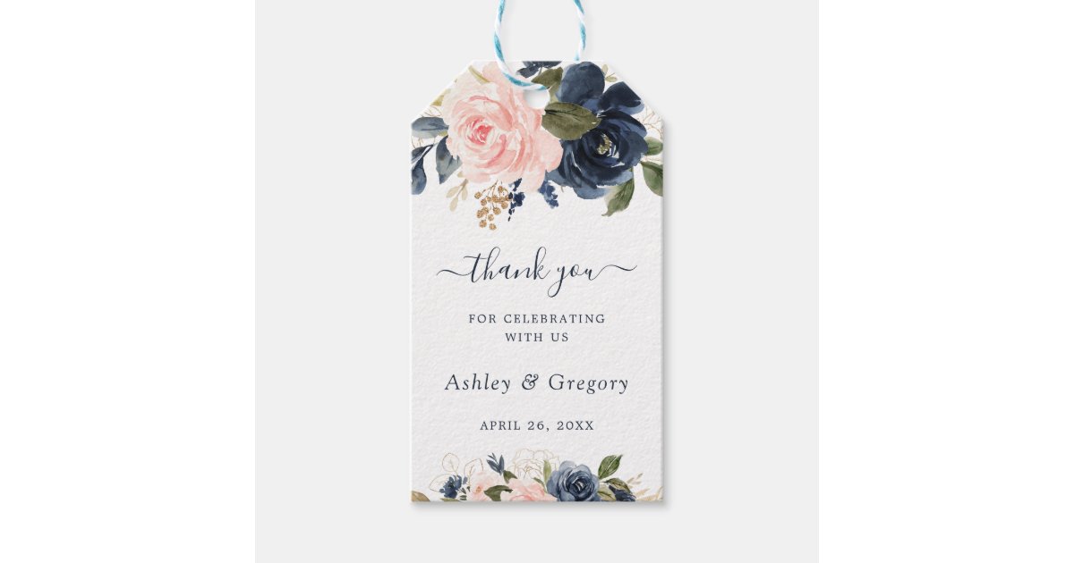 Floral Blush Navy Romantic Gold Gift Tags | Zazzle