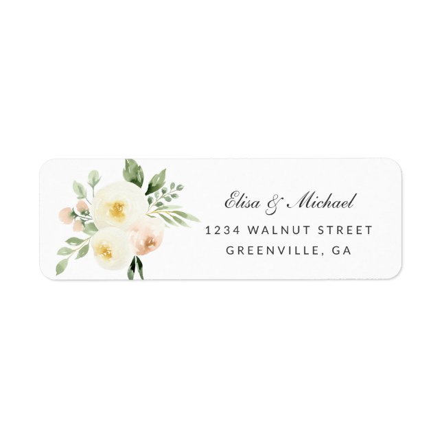 Floral Blush Peach Elegant Wedding Address Label (Front)
