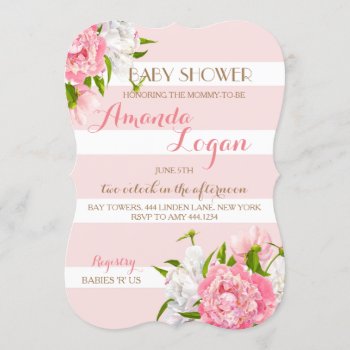 Floral Blush Peonie Baby Shower Invitations by ThreeFoursDesign at Zazzle
