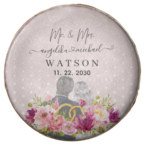 Floral Blush Peonies Trendy Script Mr and Mrs Chocolate Covered Oreo