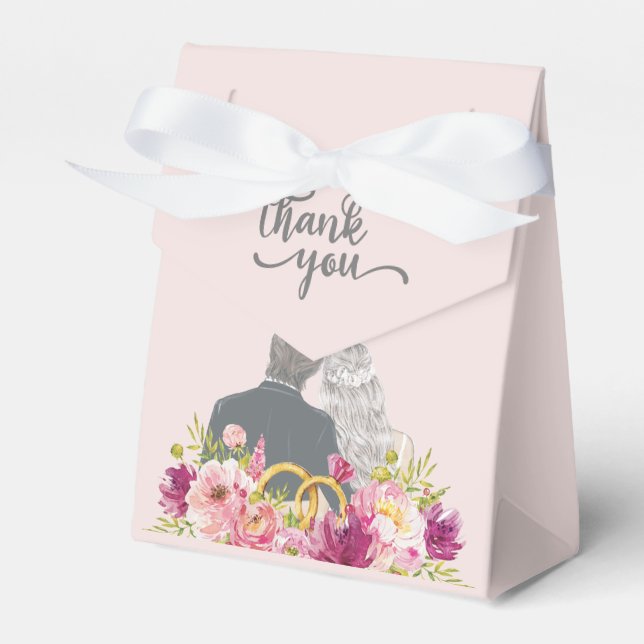 Floral Blush Peonies Trendy Script Mr. and Mrs. Favor Boxes (Front Side)