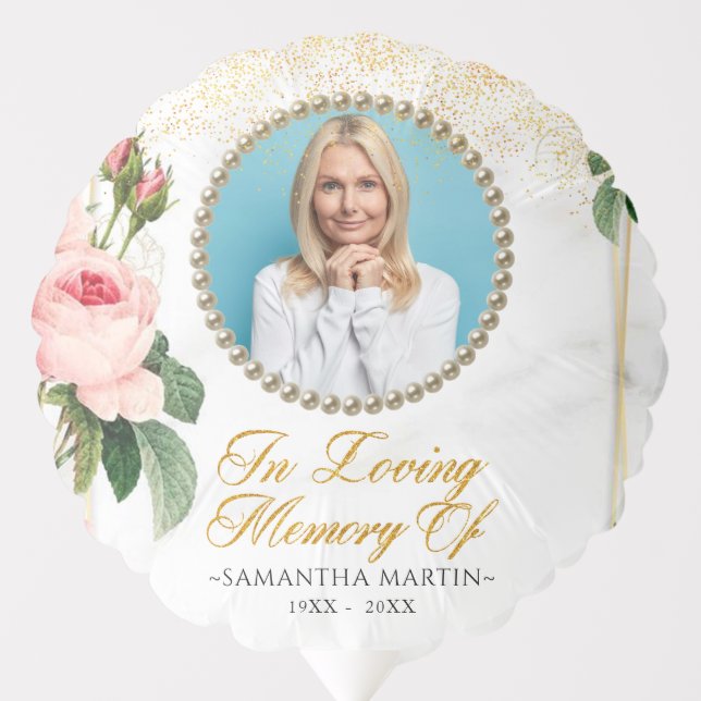 Floral Blush Photo Funeral In Loving Memory Balloon (Front)
