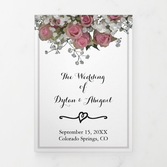 Floral Blush Pink and Dusty Sage Wedding Program (Cover)