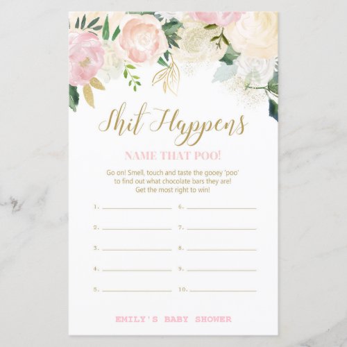 Floral Blush Pink and Gold Baby Shower Game PRINT