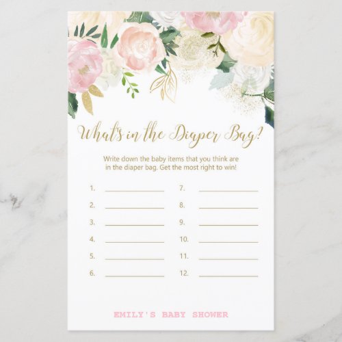 Floral Blush Pink and Gold Baby Shower Game PRINT