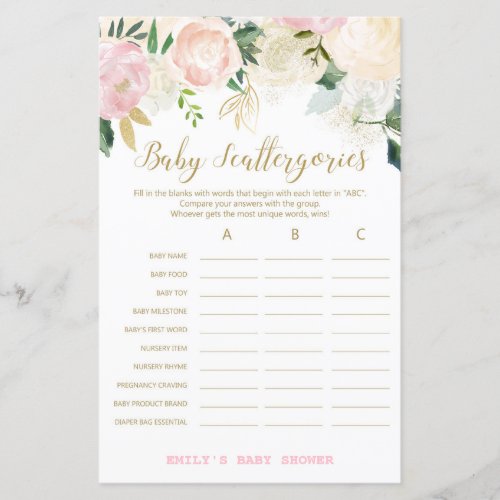 Floral Blush Pink and Gold Baby Shower Game PRINT