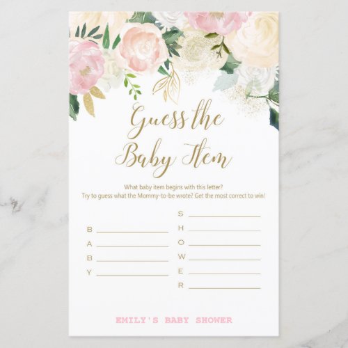 Floral Blush Pink and Gold Baby Shower Game PRINT