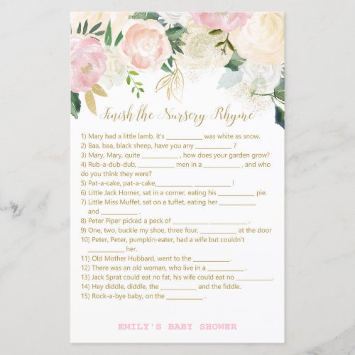 Floral Blush Pink and Gold Baby Shower Game PRINT