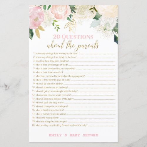 Floral Blush Pink and Gold Baby Shower Game PRINT