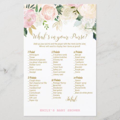 Floral Blush Pink and Gold Baby Shower Game PRINT