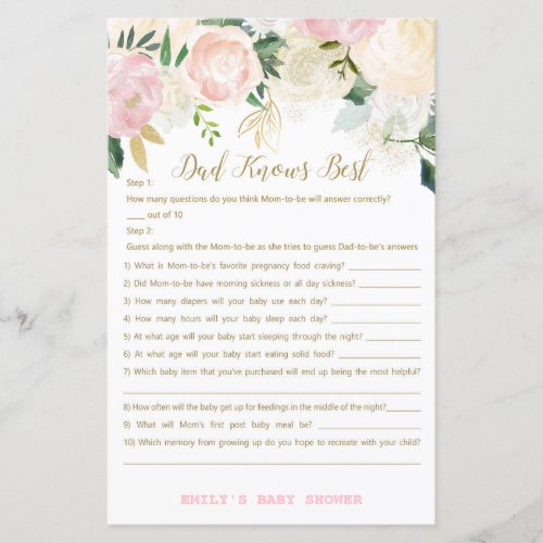 Floral Blush Pink and Gold Baby Shower Game PRINT