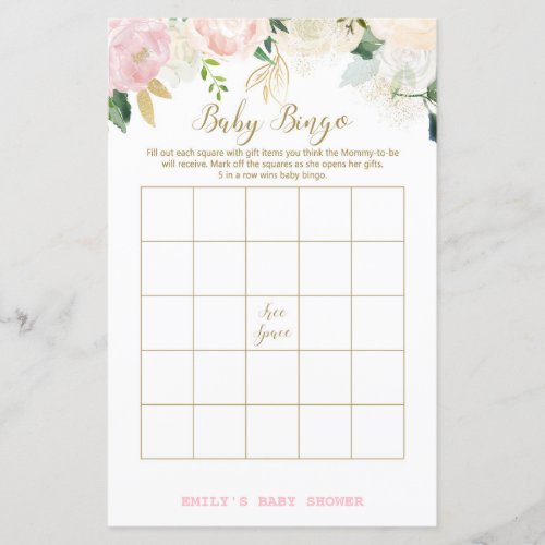 Floral Blush Pink and Gold Baby Shower Game PRINT