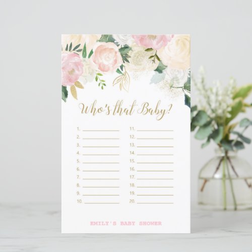 Floral Blush Pink and Gold Baby Shower Game PRINT