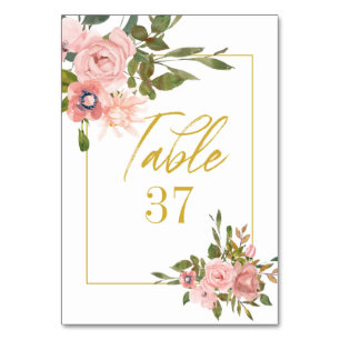 Floral Blush Pink and Gold Wedding Table Number