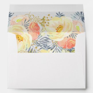 Floral Blush Pink Apricot and Gold Custom 5x7 Envelope