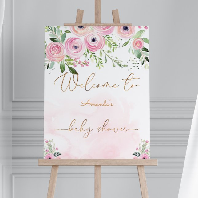 Floral Blush Pink Boho Baby Shower Welcome Foam Board (Creator Uploaded)