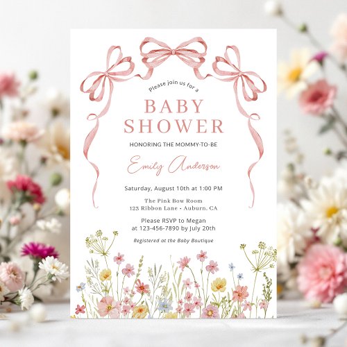 Wildflower Pink Floral or wildflower baby shower invitation