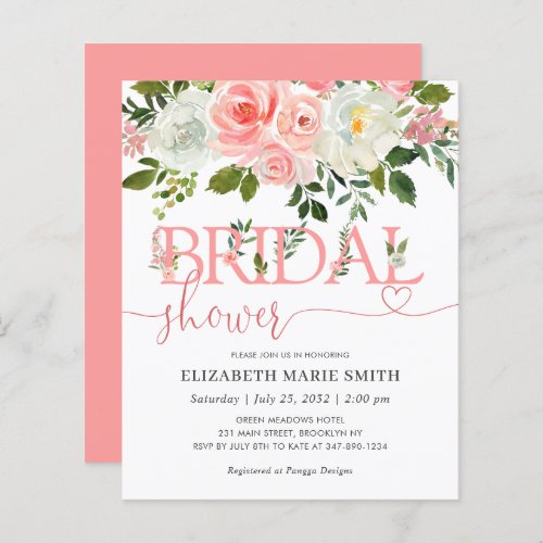 Floral Blush Pink Budget Bridal Shower Invitation