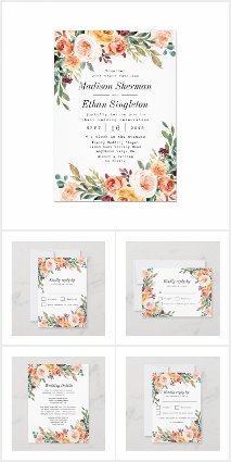 Floral Blush Pink Burgundy Wedding Invitations Set