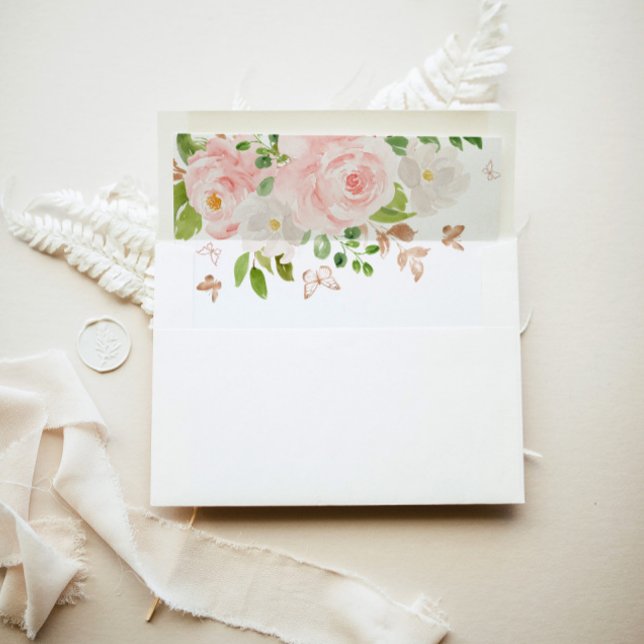 Floral blush pink butterfly elegant envelope liner (Creator Uploaded)