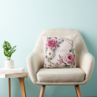 Floral Blush Pink Christmas All is Calm Throw Pillow
