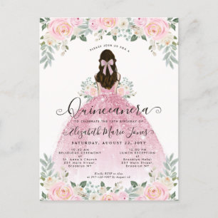 Floral Blush Pink Dress 15th Birthday Quinceanera Postcard