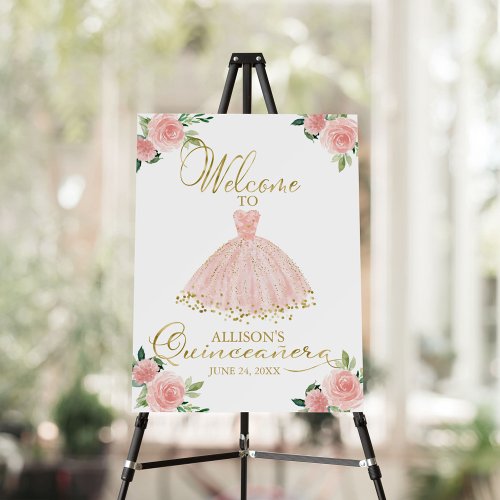 Floral Blush Pink Dress Quinceanera Welcome Sign