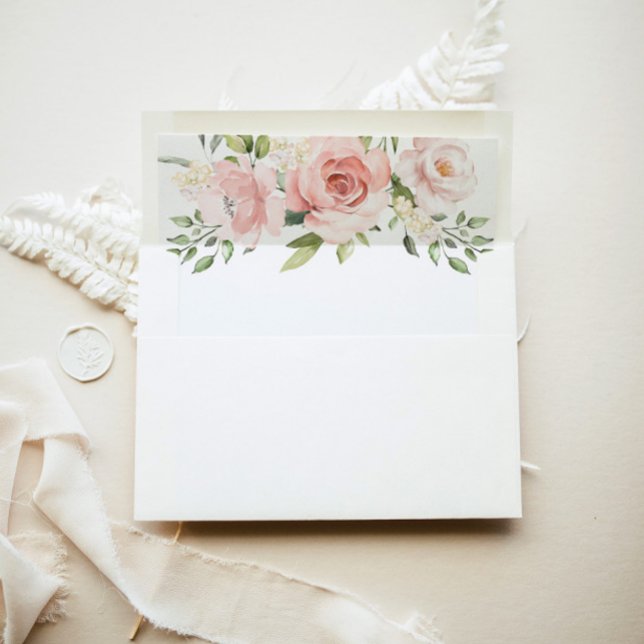 Floral blush pink elegant wedding envelope liner (Creator Uploaded)
