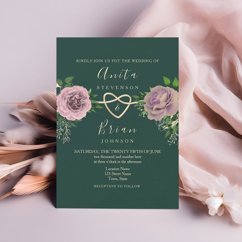 Floral Blush Pink Emerald Green Wedding Invitation