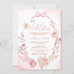 Floral Blush Pink Es Nina Spanish Baby Shower Invitation