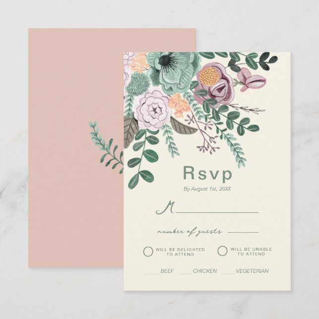Floral blush pink eucalyptus greenery wedding invitation (Front/Back)