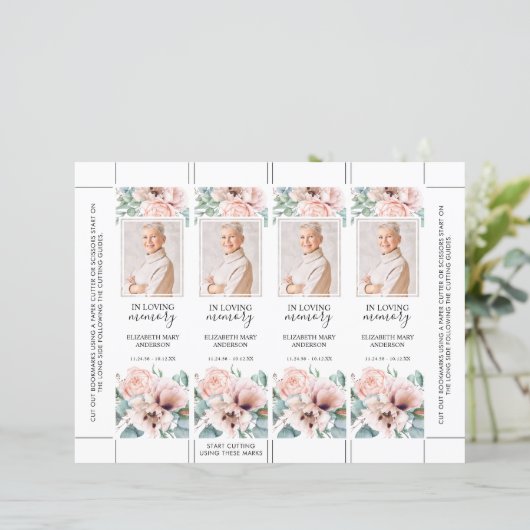 Floral Blush Pink Funeral Bookmark (Standing Front)