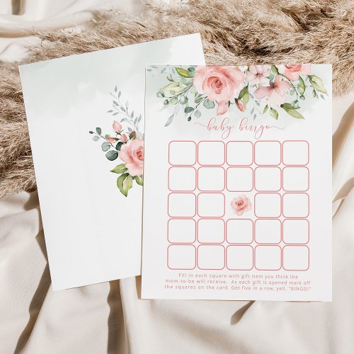 Floral blush pink girl baby bingo game