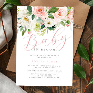 Floral Blush Pink Girl Baby in Bloom Baby Shower Invitation