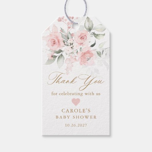 Floral Blush Pink Gold Baby Girl Shower Favor Gift Tags