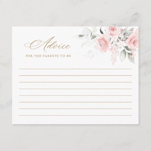 Floral Blush Pink Gold Baby Shower Advice Card