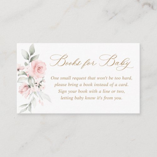 Floral Blush Pink Gold Baby Shower Books for Baby Enclosure Card