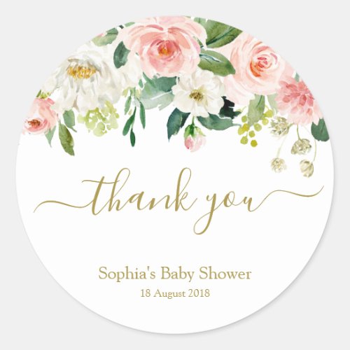 Floral Blush Pink Gold Botanical Thank You Sticker - Elegant Floral Blush Pink, gold and Green greenery foliage Botanical Thank You Sticker. All wording can be customized.