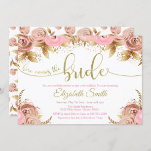 Floral Blush Pink & Gold Bridal Shower Invitation