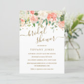 Floral Blush Pink Gold Confetti Bridal Shower Invitation (Standing Front)