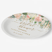Floral Blush Pink Gold Confetti Bridal Shower Paper Plates (Angled)