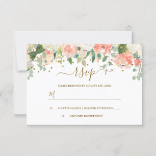 Floral Blush Pink Gold Confetti RSVP