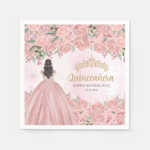 Floral Blush Pink Gold Dress Princess Quinceanera Napkins