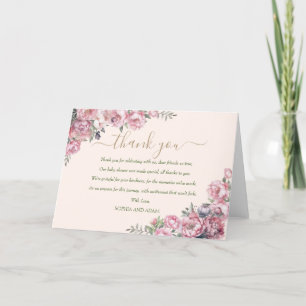 Floral Blush Pink Gold Elegant Baby Shower Thank You Card