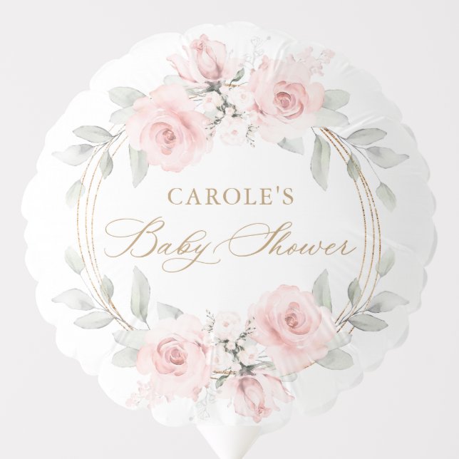 Floral Blush Pink Gold Greenery Baby Shower Balloon (Front)