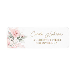 Floral Blush Pink Gold Greenery Return Address Label